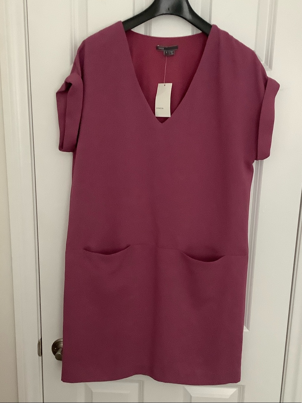 Vince V-Neck Mini Dress in Plum